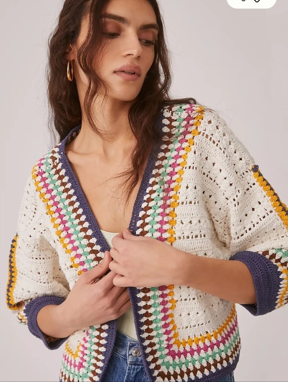 Anthropologie Cropped Crochet Cardigan One Size